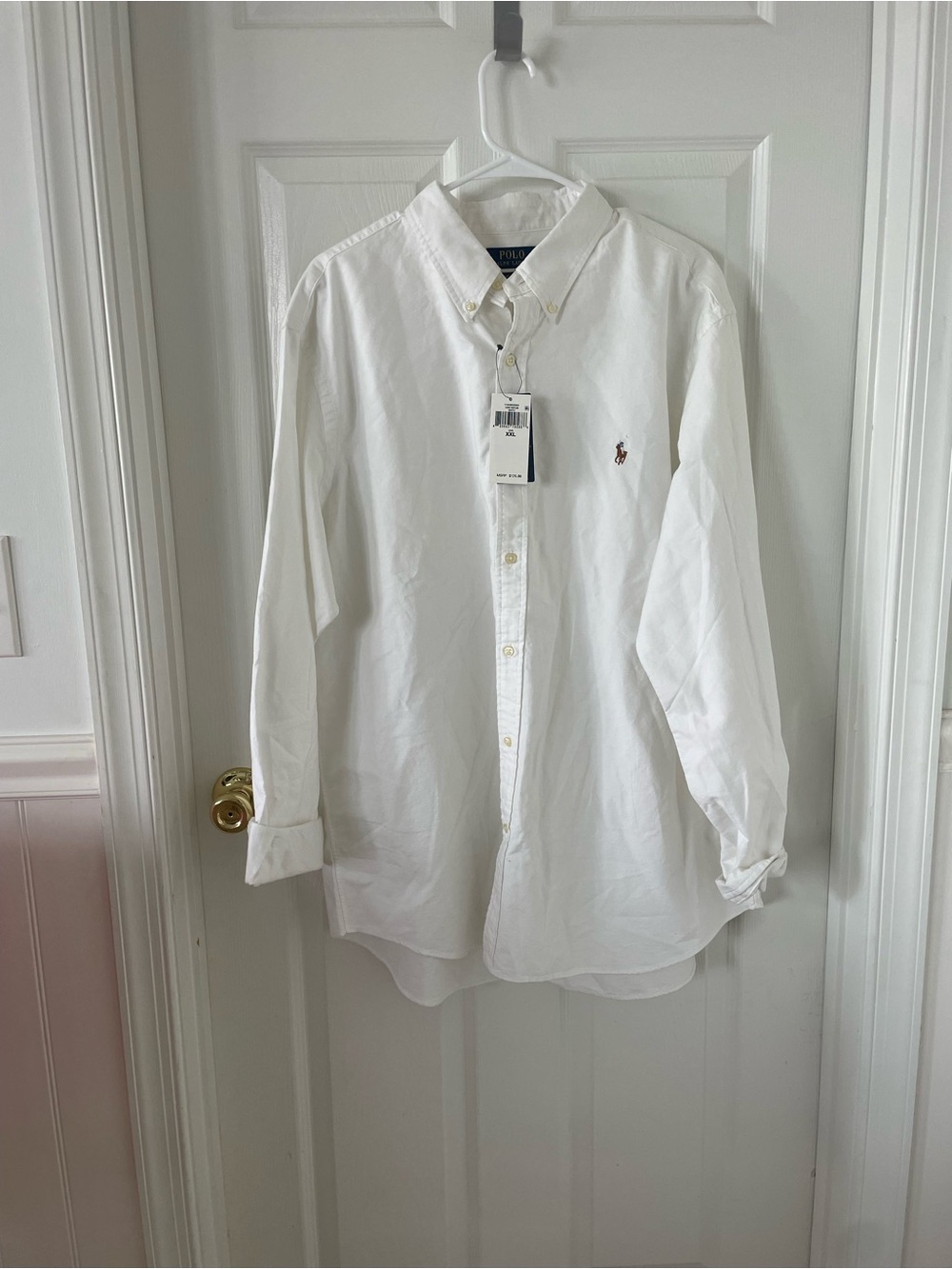 Ralph Lauren White Button-Down Oxford Shirt with Embroidered Polo Logo